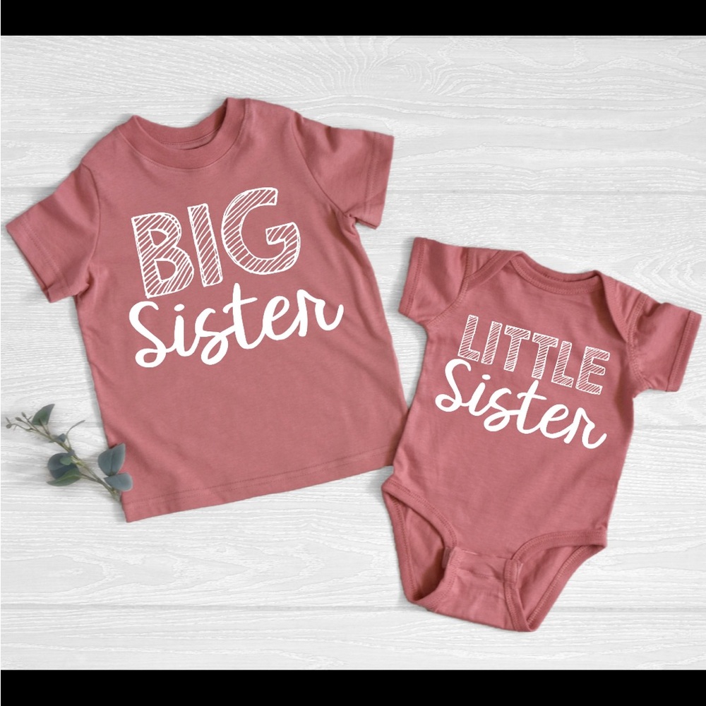 Matching Big Sister (2T) Little Sister (Newborn) T-Shirt Set in Pink Mauve